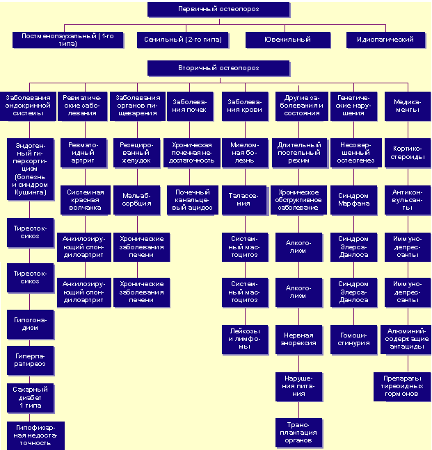Классификация остеопороза (Е. И. Марова, 1998)