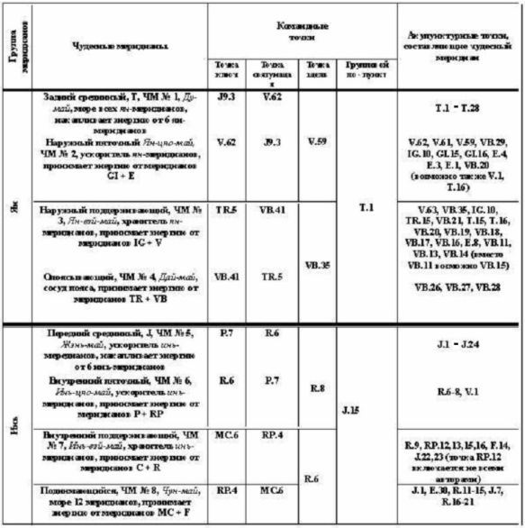 Чудесные меридианы (ЧМ). Таблица 13.