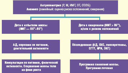 Рис. 2. Алгоритм ведения детей с избыточной массой тела