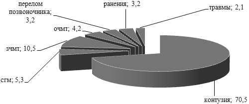 Рис. 14. Характер полученных боевых травм (%)