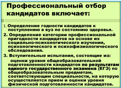 Рис. 4.6. Некоторые критерии профессионального отбора в вузы силовых структур